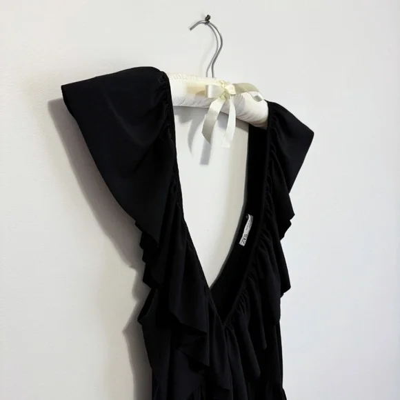 Zara Black Ruffle Tank Top M - Picture 2 of 4